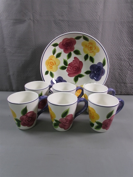 SALAD BOWL & 6 MATCHING MUGS - NEW