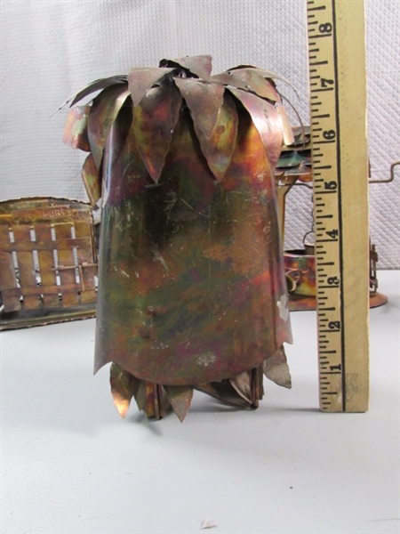 VINTAGE COPPER BRUTALIST OWL SCULPTURE & 3 COPPER MUSIC BOXES