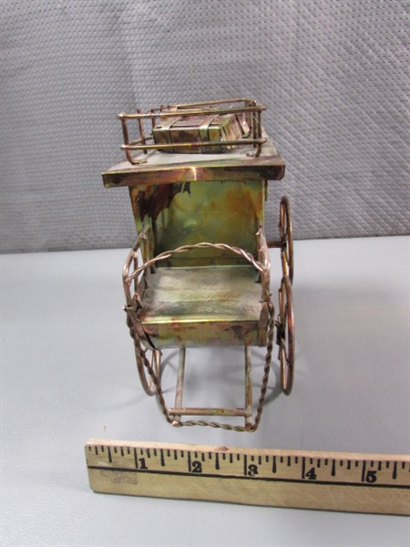 VINTAGE COPPER BRUTALIST OWL SCULPTURE & 3 COPPER MUSIC BOXES