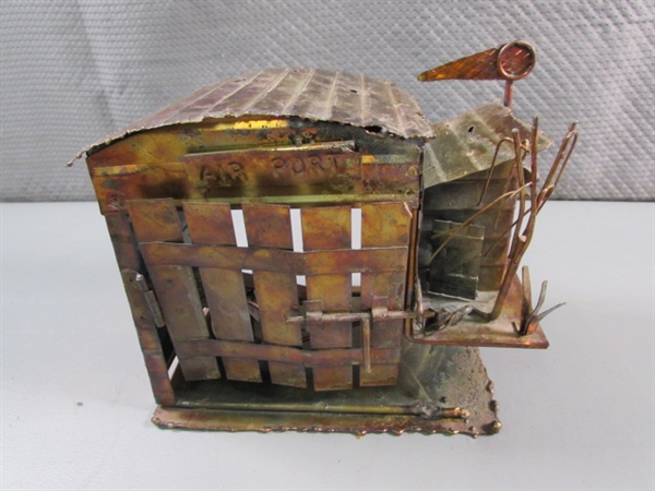 VINTAGE COPPER BRUTALIST OWL SCULPTURE & 3 COPPER MUSIC BOXES
