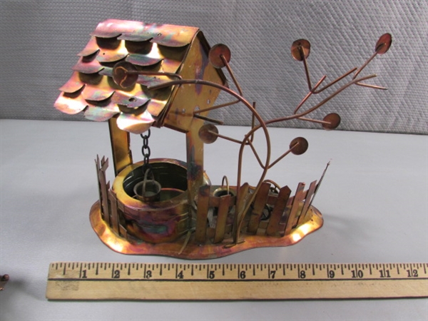 VINTAGE COPPER BRUTALIST OWL SCULPTURE & 3 COPPER MUSIC BOXES