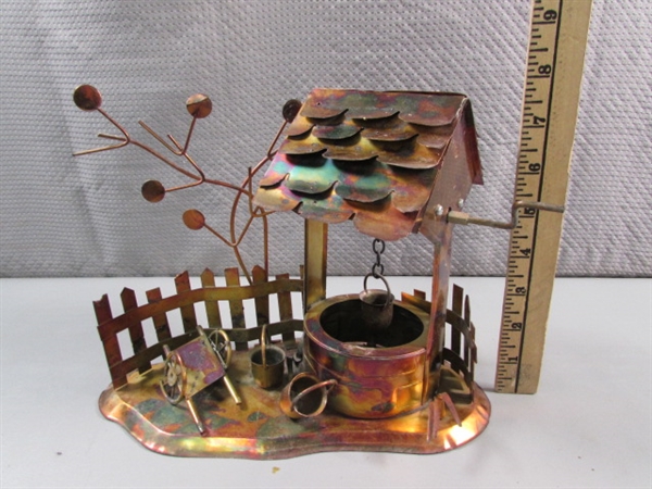 VINTAGE COPPER BRUTALIST OWL SCULPTURE & 3 COPPER MUSIC BOXES