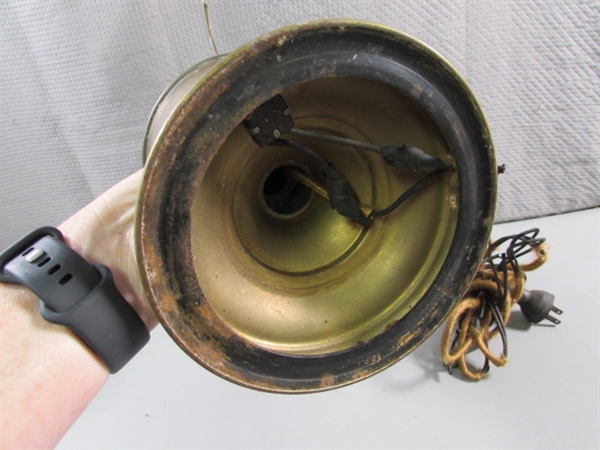 ANTIQUE ENGLISH BRASS OIL LAMP W/FRENCH SHADE & VTG ELECTRIFIED OIL LAMP - NO SHADE