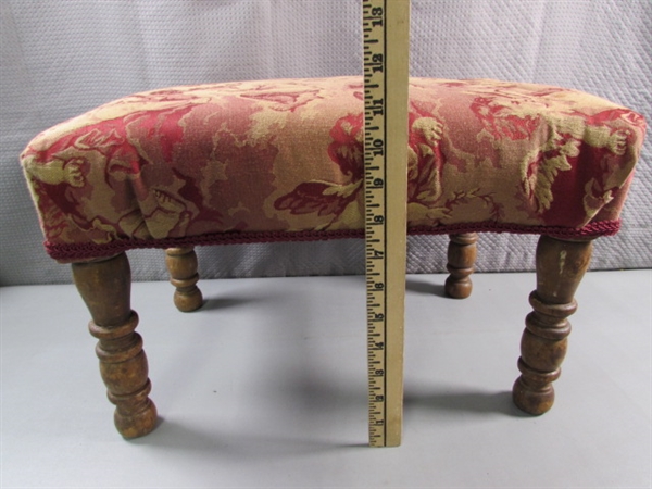 VINTAGE WOODEN STOOL W/UPHOLSTERED TOP