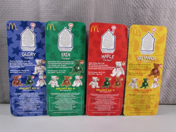 SET OF 4 MCDONALDS TY BEANIE BABIES - INTERNATIONAL SERIES - NEW IN PACKAGES