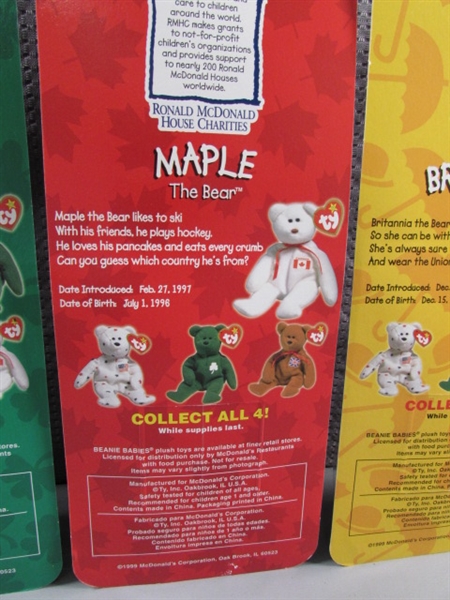 SET OF 4 MCDONALDS TY BEANIE BABIES - INTERNATIONAL SERIES - NEW IN PACKAGES