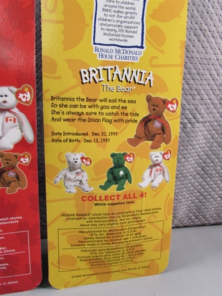 SET OF 4 MCDONALDS TY BEANIE BABIES - INTERNATIONAL SERIES - NEW IN PACKAGES