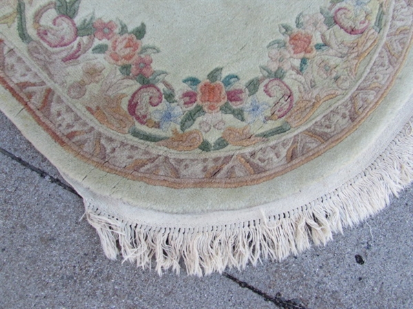 3' X 5' HAND WOVEN PERSIAN OVAL RUG - KERMAN PATTERN - NEEDS CLEANING