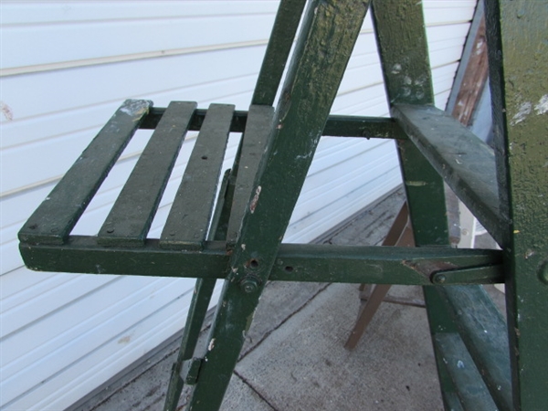 TRIO OF WOODEN PAINTED LADDERS/STEP STOOLS
