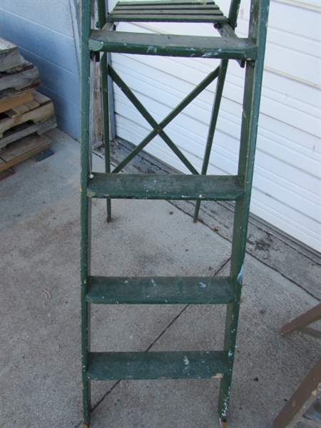 TRIO OF WOODEN PAINTED LADDERS/STEP STOOLS