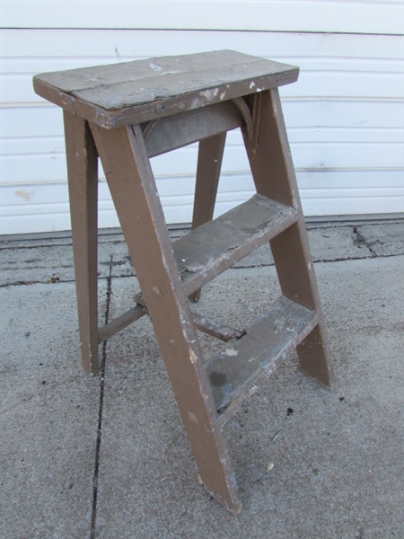 TRIO OF WOODEN PAINTED LADDERS/STEP STOOLS