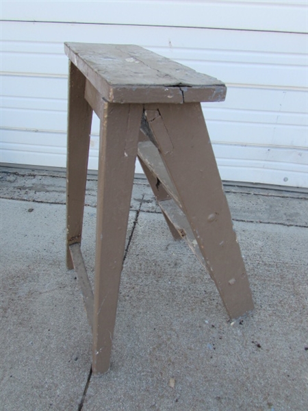 TRIO OF WOODEN PAINTED LADDERS/STEP STOOLS