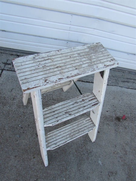 TRIO OF WOODEN PAINTED LADDERS/STEP STOOLS