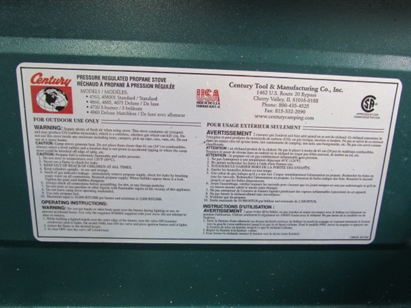 CENTURY PRESSURE REGULATED PROPANE CAMP STOVE
