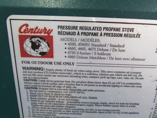 CENTURY PRESSURE REGULATED PROPANE CAMP STOVE