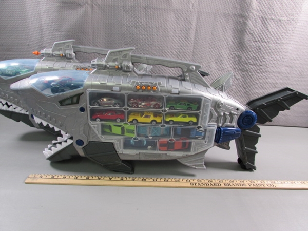 2 SHARK HOT WHEELS/MATCHBOX CAR CARRIERS W/CARS