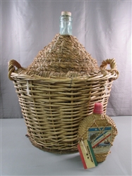VERY LARGE WICKER WINE BOTTLE & SMALLER BOTTLE