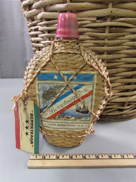 VERY LARGE WICKER WINE BOTTLE & SMALLER BOTTLE