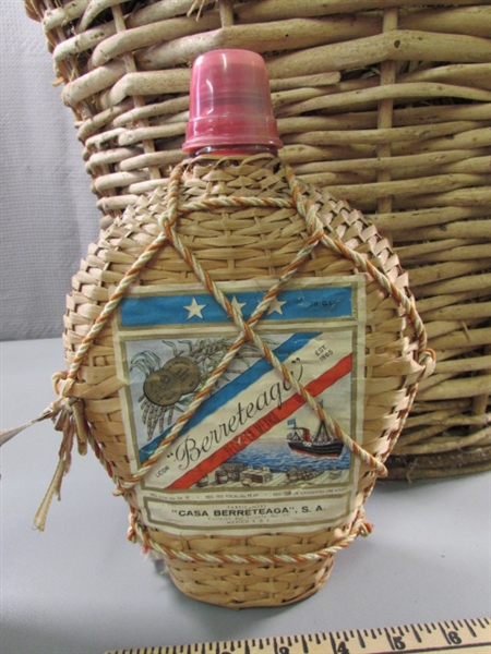 VERY LARGE WICKER WINE BOTTLE & SMALLER BOTTLE