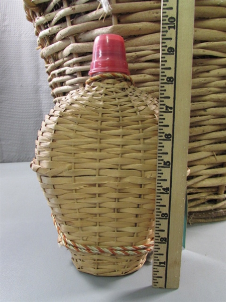 VERY LARGE WICKER WINE BOTTLE & SMALLER BOTTLE