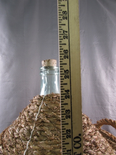 VERY LARGE WICKER WINE BOTTLE & SMALLER BOTTLE