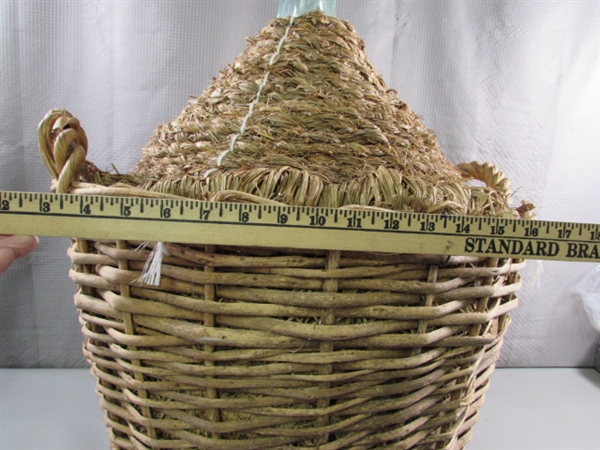 VERY LARGE WICKER WINE BOTTLE & SMALLER BOTTLE