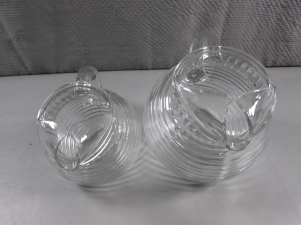 1930'S MCM ANCHOR HOCKING MANHATTAN TILTING PITCHERS W/GLASSES
