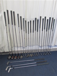 ASSORTED GOLF CLUBS & PUTTERS