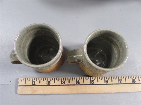 CLAY POTTERY BOWLS & DEMITASSE MUGS