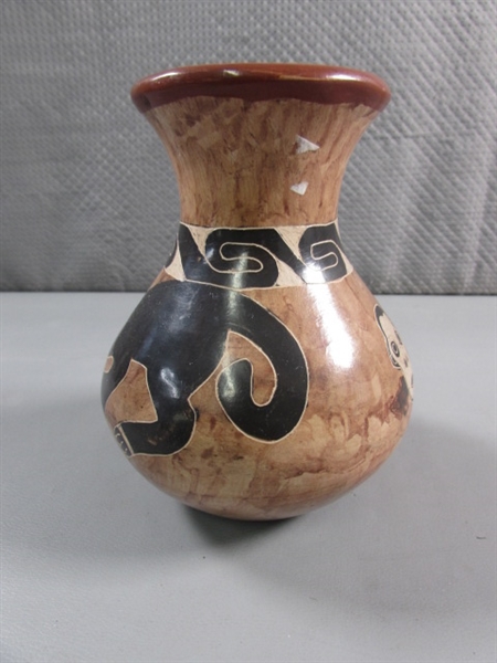 SMALL VINTAGE CLAY MONKEY VASE -SIGNED