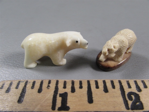 TINY HAND CARVED BONE ANIMAL FIGURINES & MORE