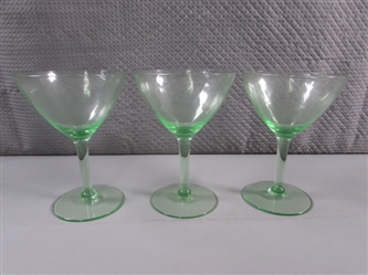 3 VINTAGE URANIUM GLASS WINE GLASSES