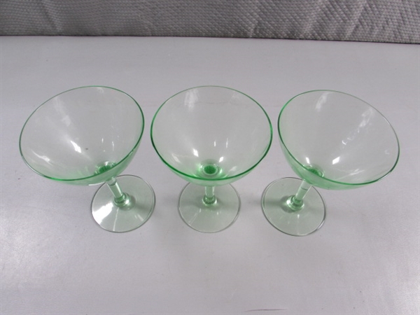 3 VINTAGE URANIUM GLASS WINE GLASSES