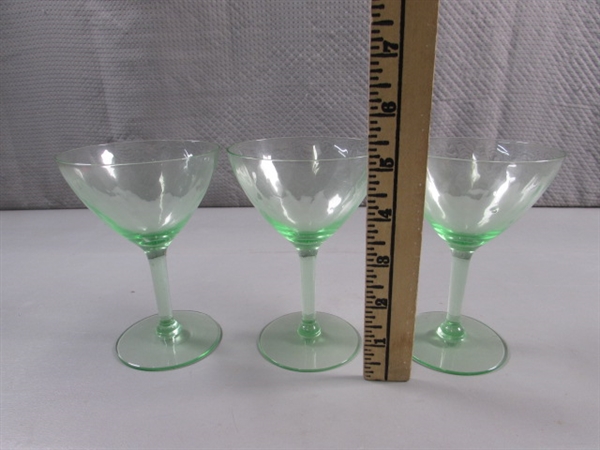 3 VINTAGE URANIUM GLASS WINE GLASSES