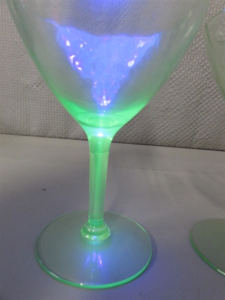 3 VINTAGE URANIUM GLASS WINE GLASSES