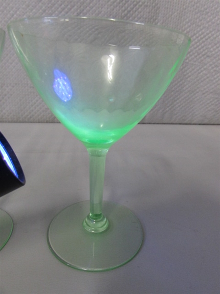 3 VINTAGE URANIUM GLASS WINE GLASSES