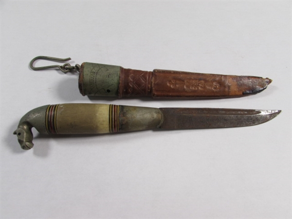 VINTAGE FINNISH HORSE HEAD HUNTING KNIFE W/LEATHER SHEATH