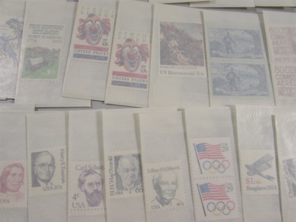 MIXED LOT OF POSTAGE STAMP SINGLES & SOME DOUBLES IN GLASSINE ENVELOPES #6