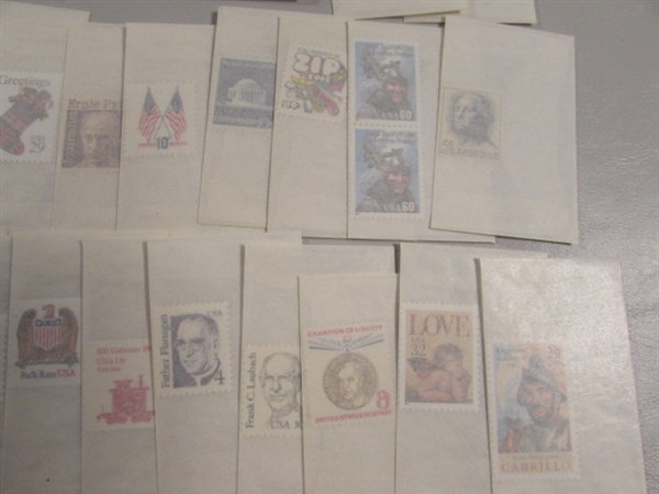 MIXED LOT OF POSTAGE STAMP SINGLES & SOME DOUBLES IN GLASSINE ENVELOPES #6