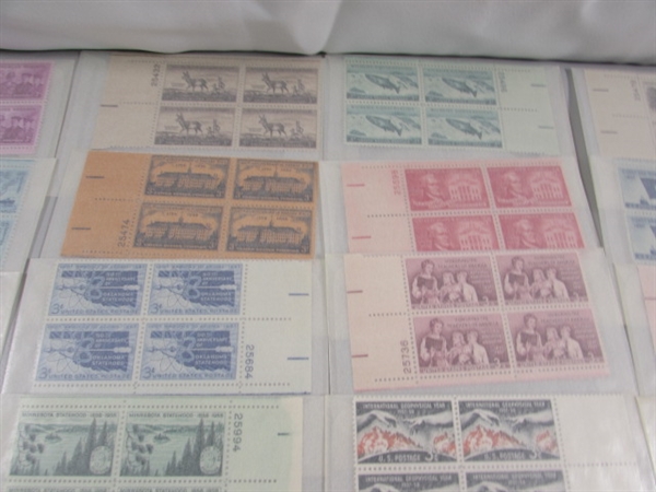 MOSTLY 3 CENT US POSTAGE STAMP BLOCKS IN GLASSINE ENVELOPES-UNUSED