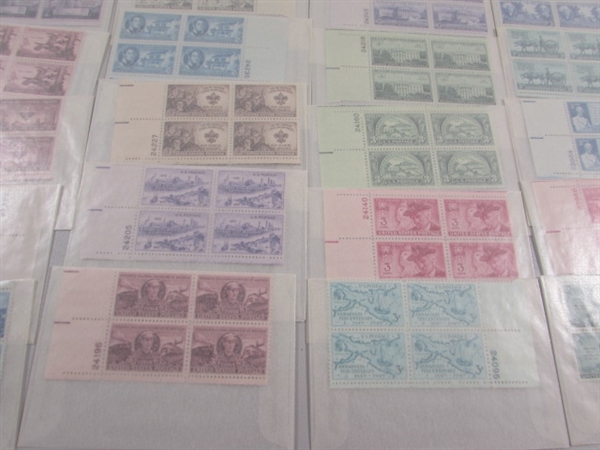 MOSTLY 3 CENT US POSTAGE STAMP BLOCKS IN GLASSINE ENVELOPES-UNUSED
