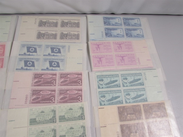 MOSTLY 3 CENT US POSTAGE STAMP BLOCKS IN GLASSINE ENVELOPES-UNUSED