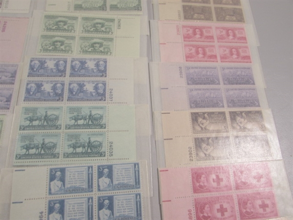 MOSTLY 3 CENT US POSTAGE STAMP BLOCKS IN GLASSINE ENVELOPES-UNUSED