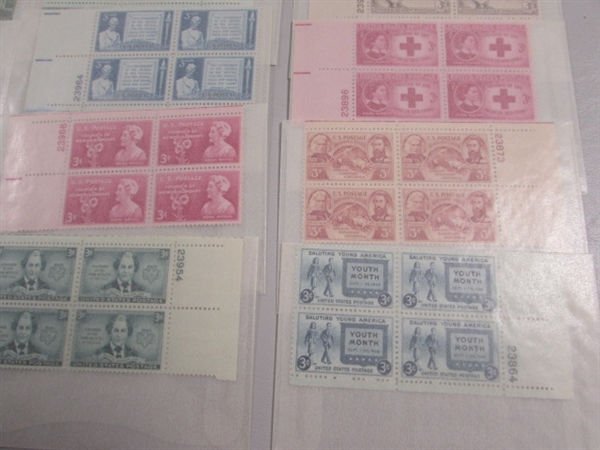 MOSTLY 3 CENT US POSTAGE STAMP BLOCKS IN GLASSINE ENVELOPES-UNUSED