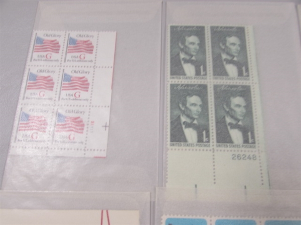G, 1-11 CENT US POSTAGE STAMP BLOCKS IN GLASSINE ENVELOPES-UNUSED