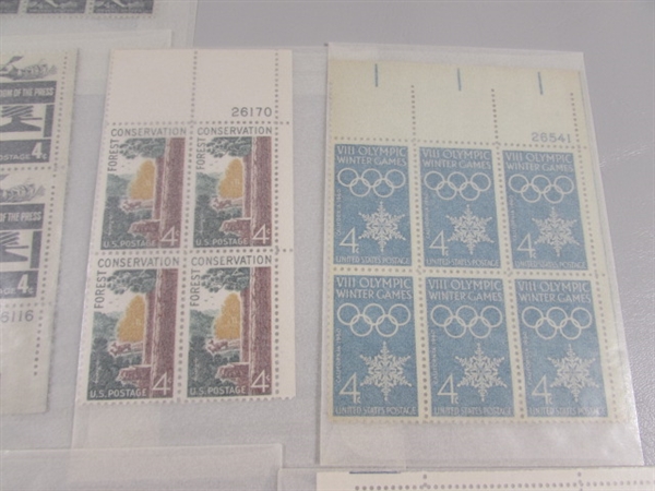 G, 1-11 CENT US POSTAGE STAMP BLOCKS IN GLASSINE ENVELOPES-UNUSED