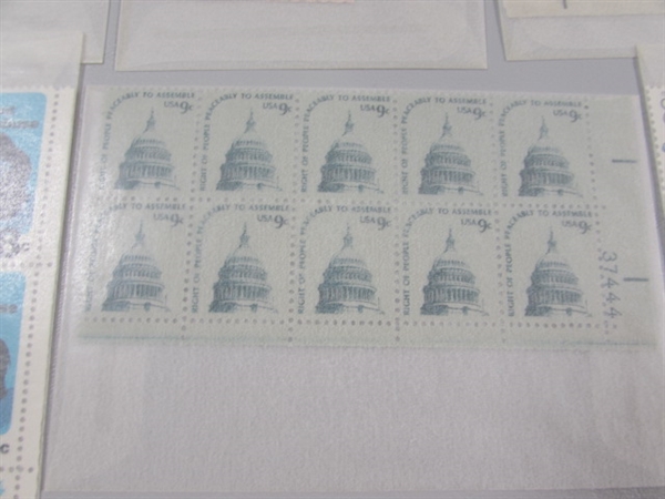 G, 1-11 CENT US POSTAGE STAMP BLOCKS IN GLASSINE ENVELOPES-UNUSED