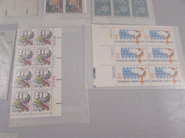 G, 1-11 CENT US POSTAGE STAMP BLOCKS IN GLASSINE ENVELOPES-UNUSED