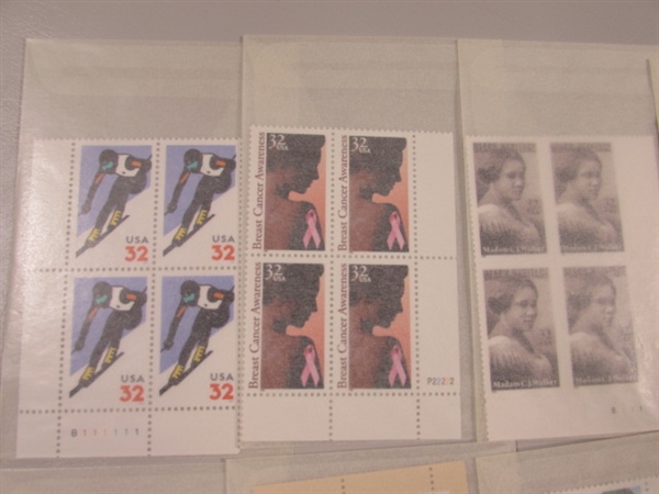 32 CENT US POSTAGE STAMP BLOCKS IN GLASSINE ENVELOPES-UNUSED