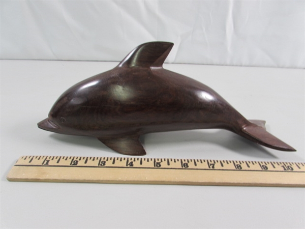 PAIR OF CARVED IRONWOOD DOLPHIN STATUES